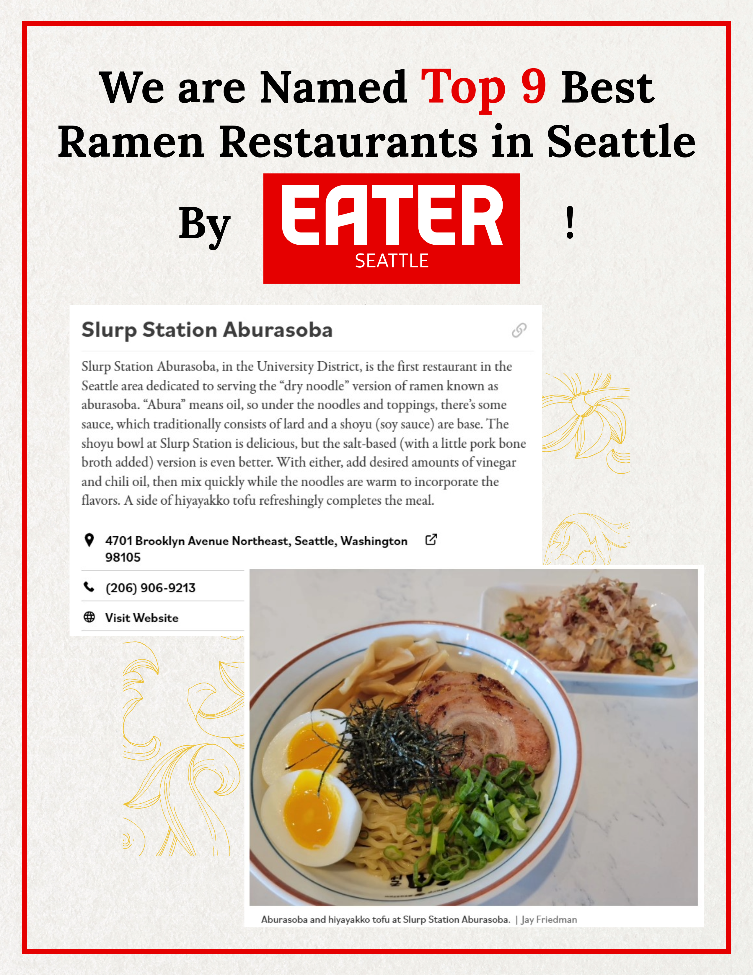 Featured in Eater Seattle — Top 9 Best Ramen Restaurants in Seattle